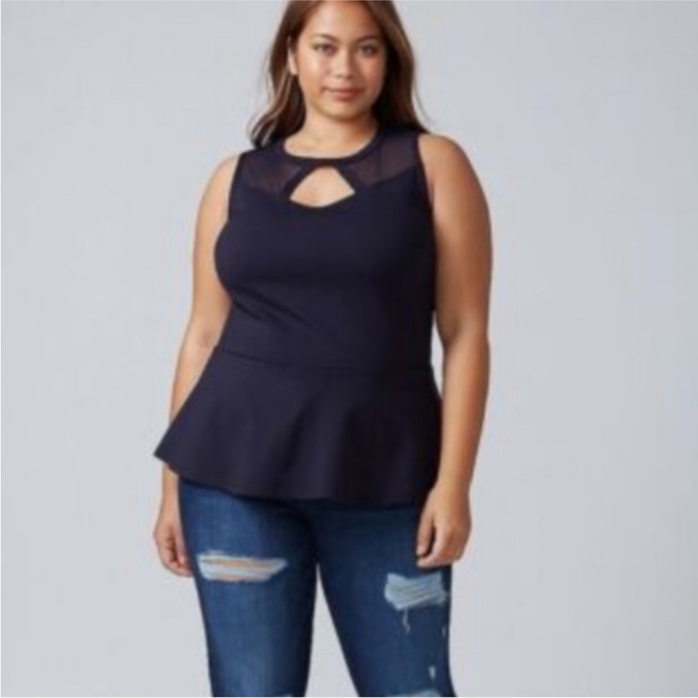 Lane Bryant 18/20 navy Sleeveless Blouse with Sheer Detail